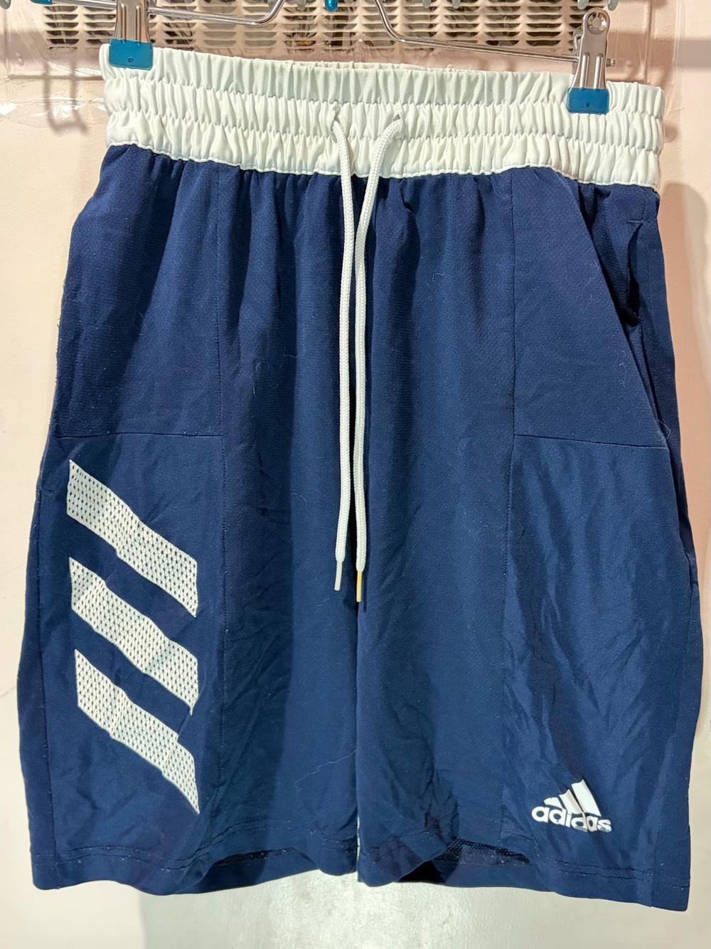 adidas Men’s Navy Athletic Shorts with White Waistband and Accents